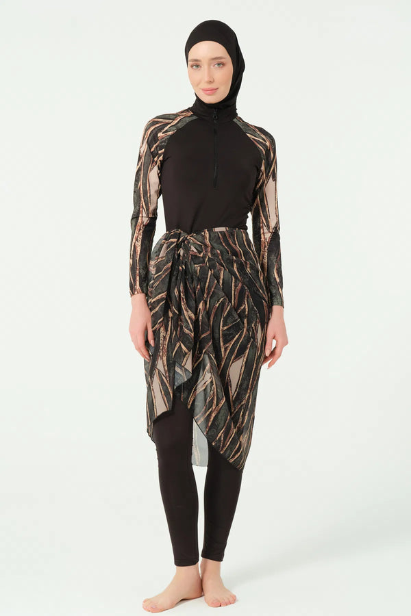 Goldea Burkini – 6-Piece Modest Swimwear Set with Chiffon Pareo