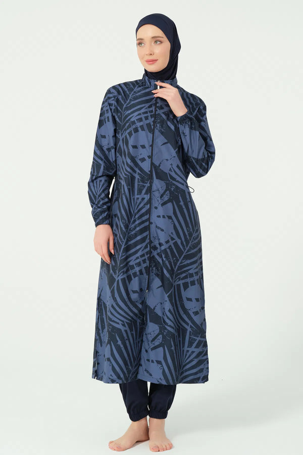 Gold Patterned Long Modest Swimsuit