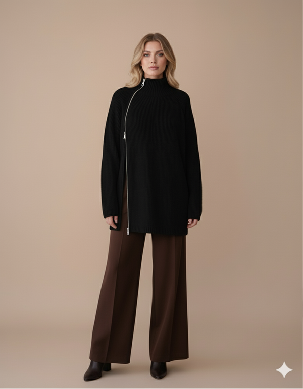 The Milano Knitwear Sweater | High-Neck with Side Zip, Black